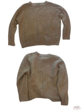 EXPRESS Taupe Brown Fuzzy Knit Crew Neck Pullover Sweater Large